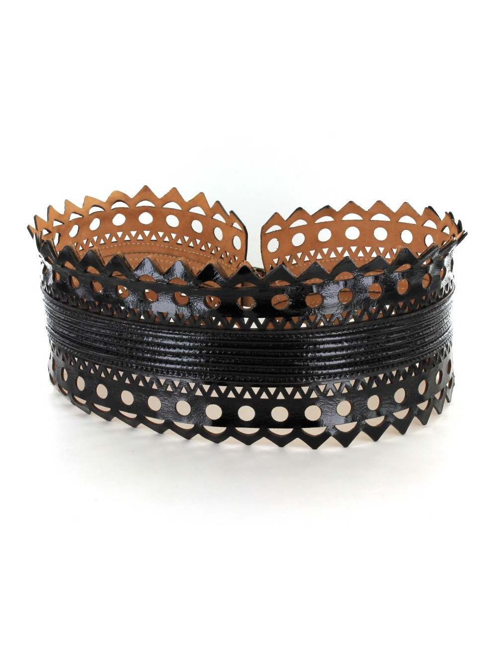 ceinture ALAIA  cuir dentelle noir verni