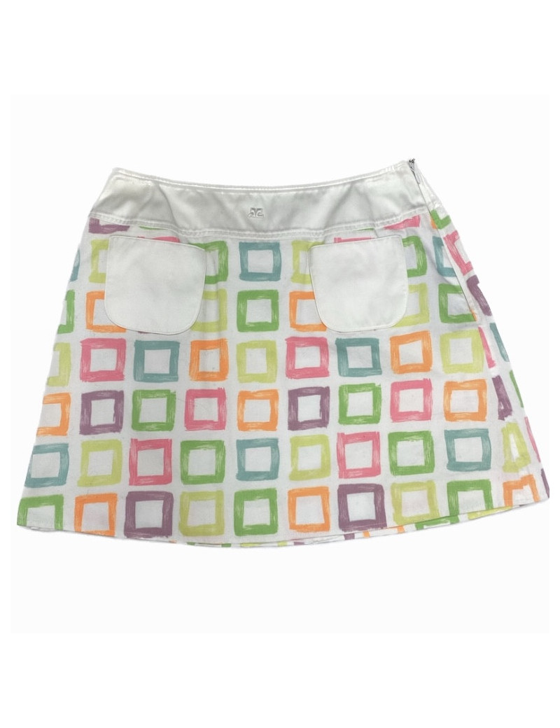 Jupe T 40 COURREGES blanche avec formes géométriques