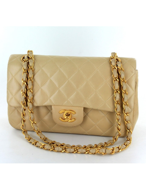 timeless CHANEL en cuir de veau lisse beige TM