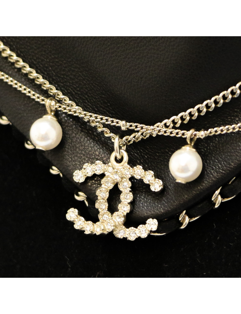 Bandana CHANEL cuir chaines perles