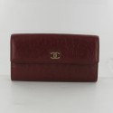 CHANEL Camellia red leather embossed wallet and jewelry pale gold