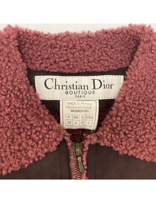 Blouson CHRISTIAN DIOR peau retournée framboise