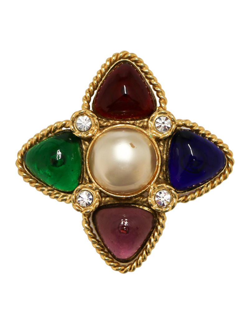 Grande broche vintage CHANEL pâte de verre
