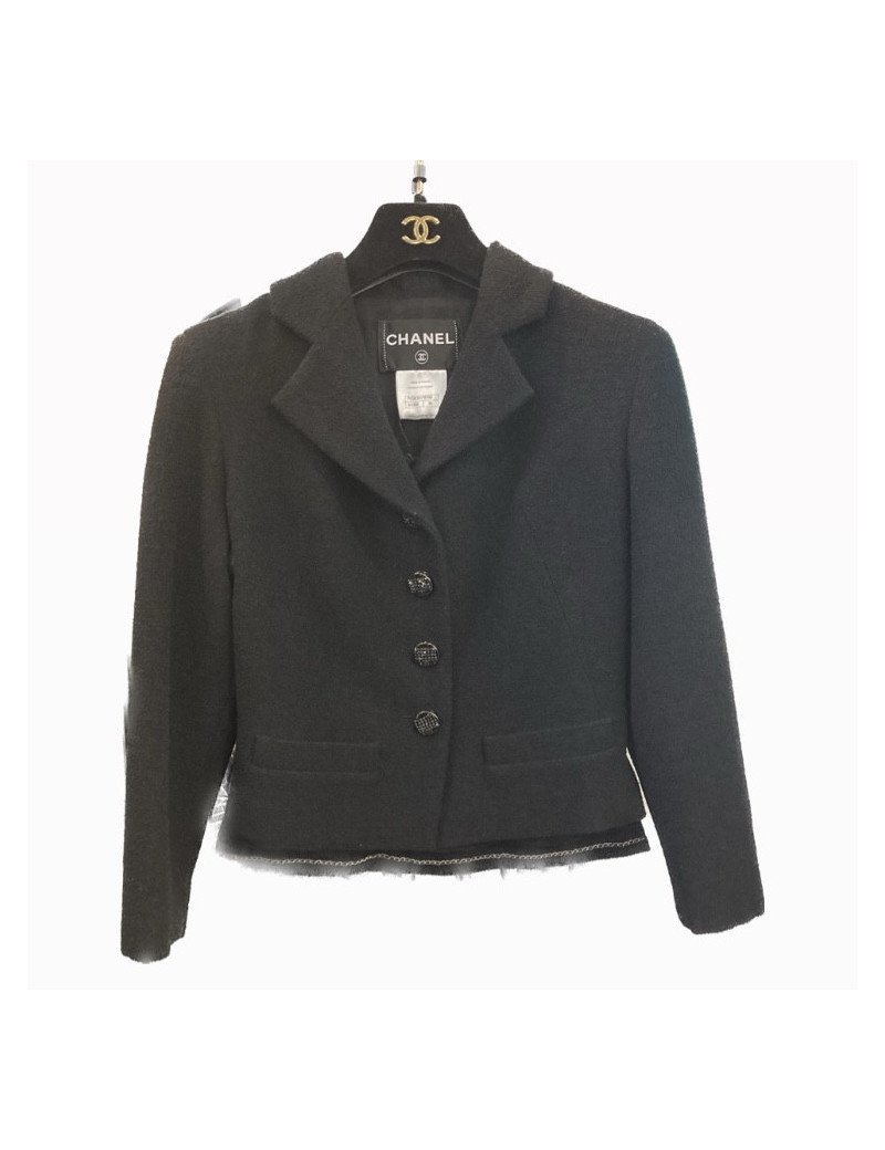 Veste courte T36 CHANEL en tweed noir 