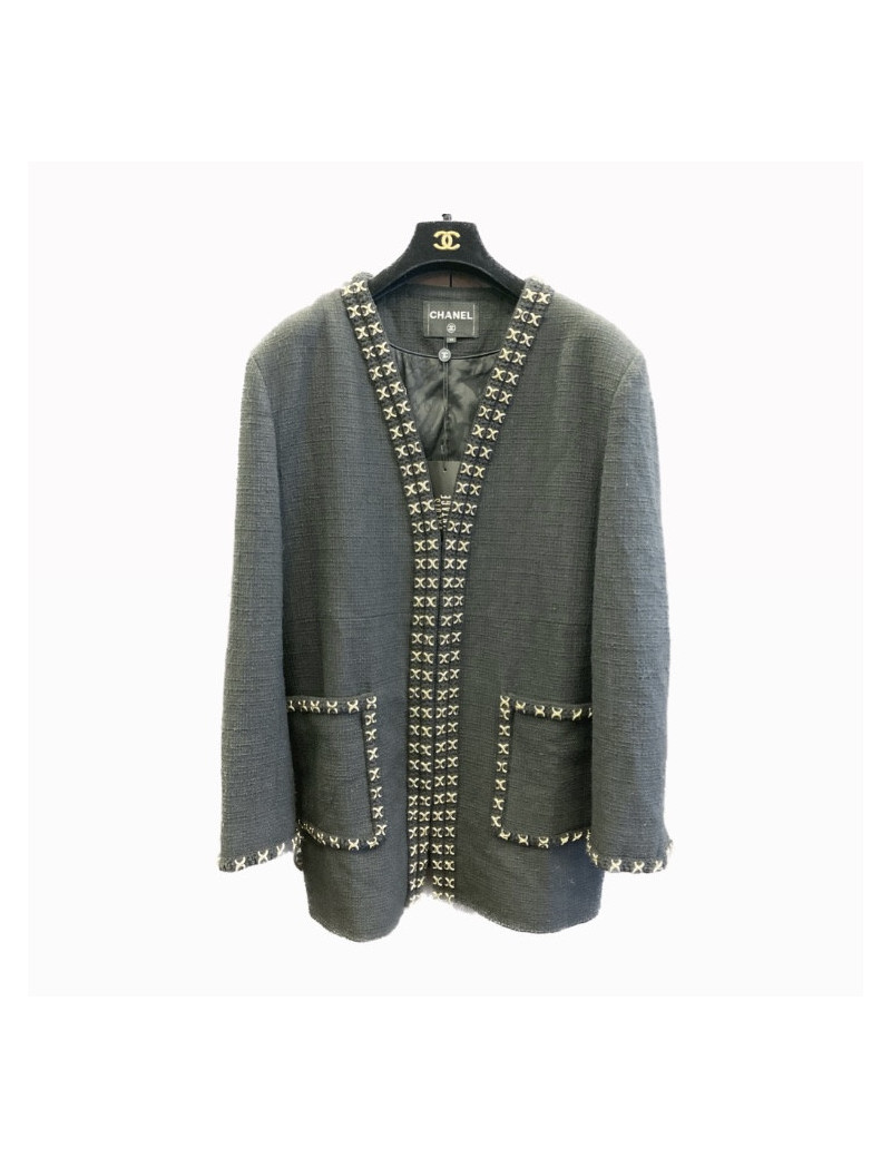 Veste CHANEL T 52 tweed noir