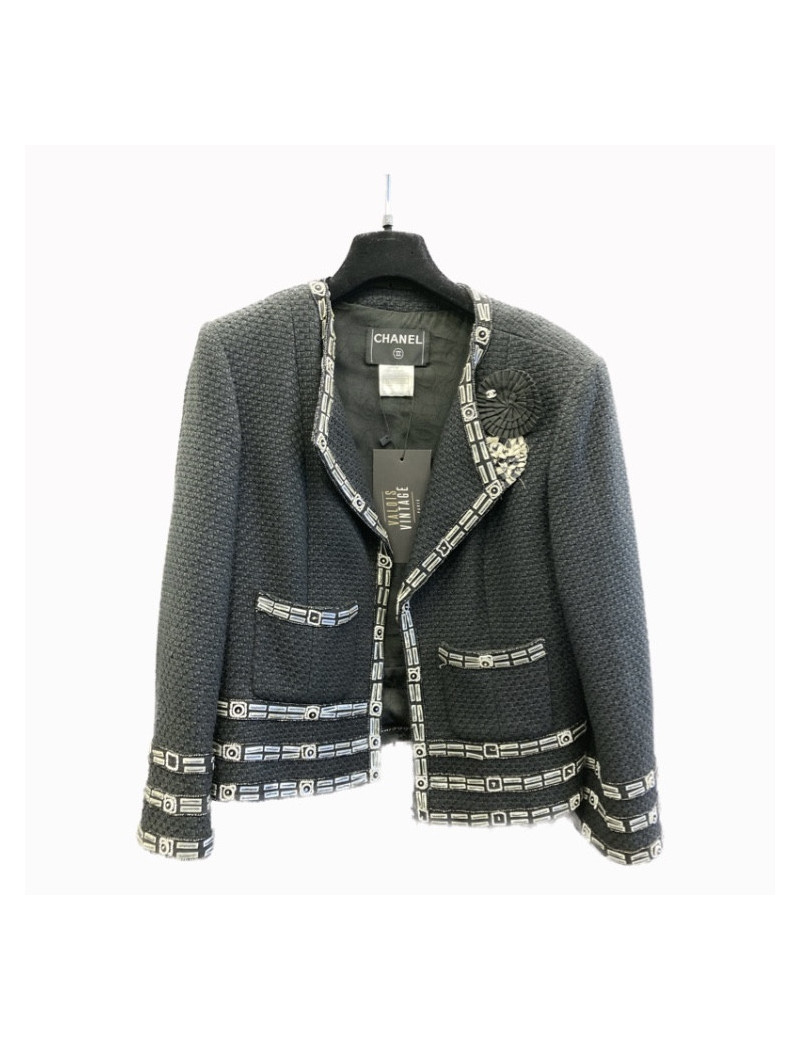 Veste CHANEL T44 noir broderies