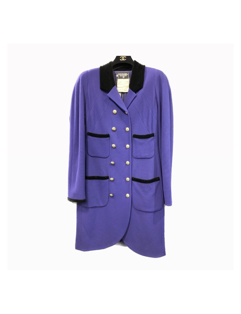 Veste longue CHANEL violet gansée noire