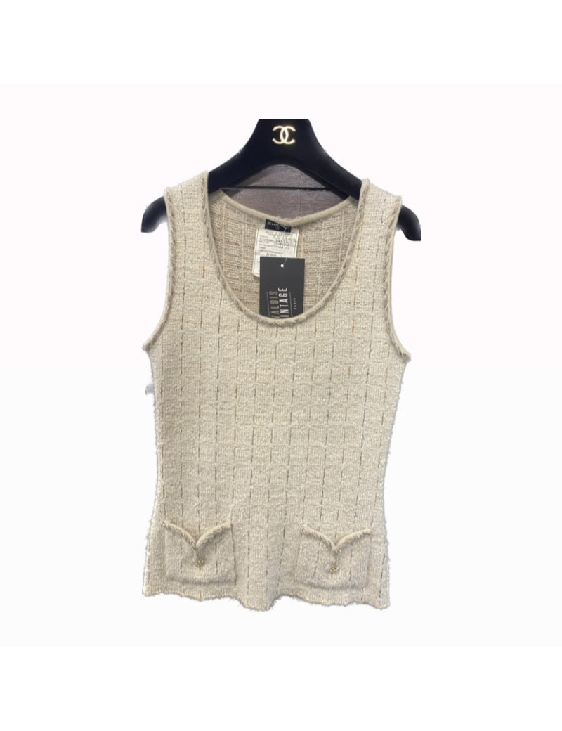 Top sans manche CHANEL tweed beige