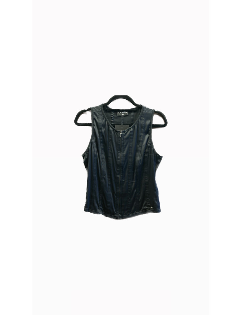 Gilet zip CHANEL sans manches  96 % soie et stretch noir