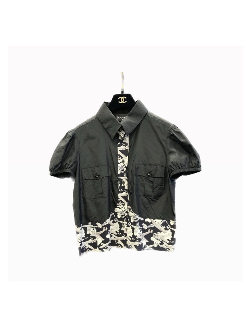 Blouse T CHANEL en soie noire 