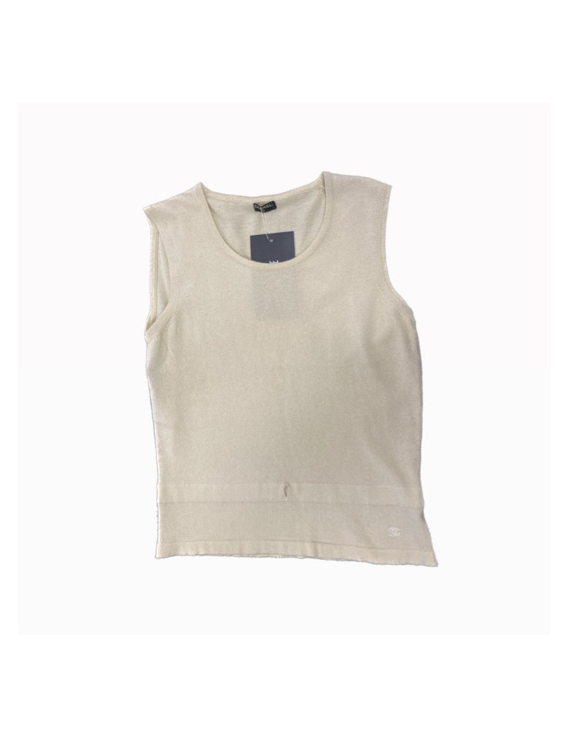 Top sans manche jaune CHANEL cachemire