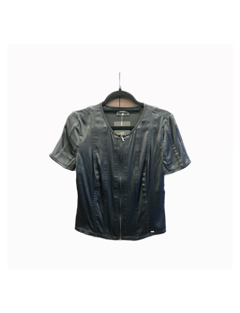 Gilet zip CHANEL 96 % soie et stretch noir