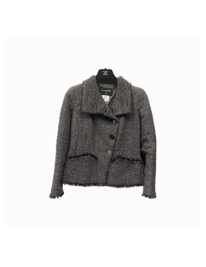 Vestes T36 CHANEL en tweed gris foncé avec deux boutons  sur le devant