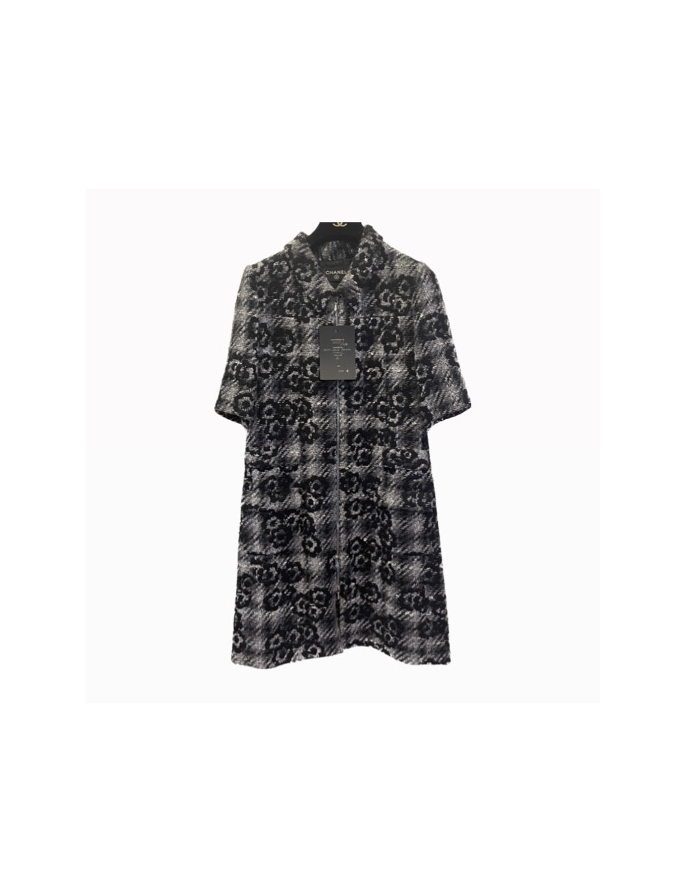 Robe manteau CHANEL en tweed noir et gris