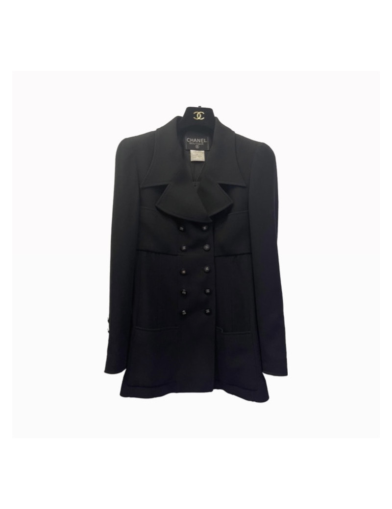 Veste longue croisée T 38 CHANEL laine noire