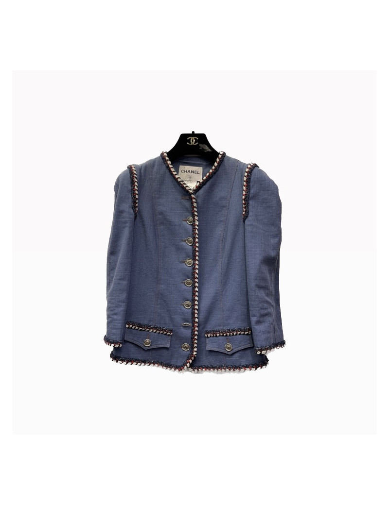 Veste CHANEL toile bleue et ganses
