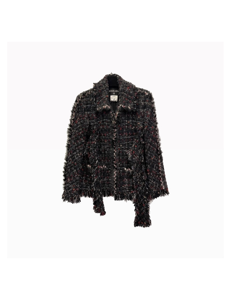 Veste CHANEL T40 tweed noir et rouge