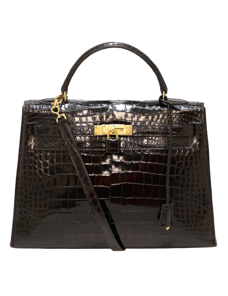 Kelly 35 HERMES porosus noir Vintage
