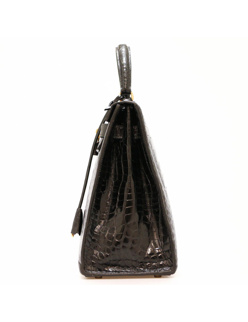 Kelly 35 HERMES porosus noir Vintage