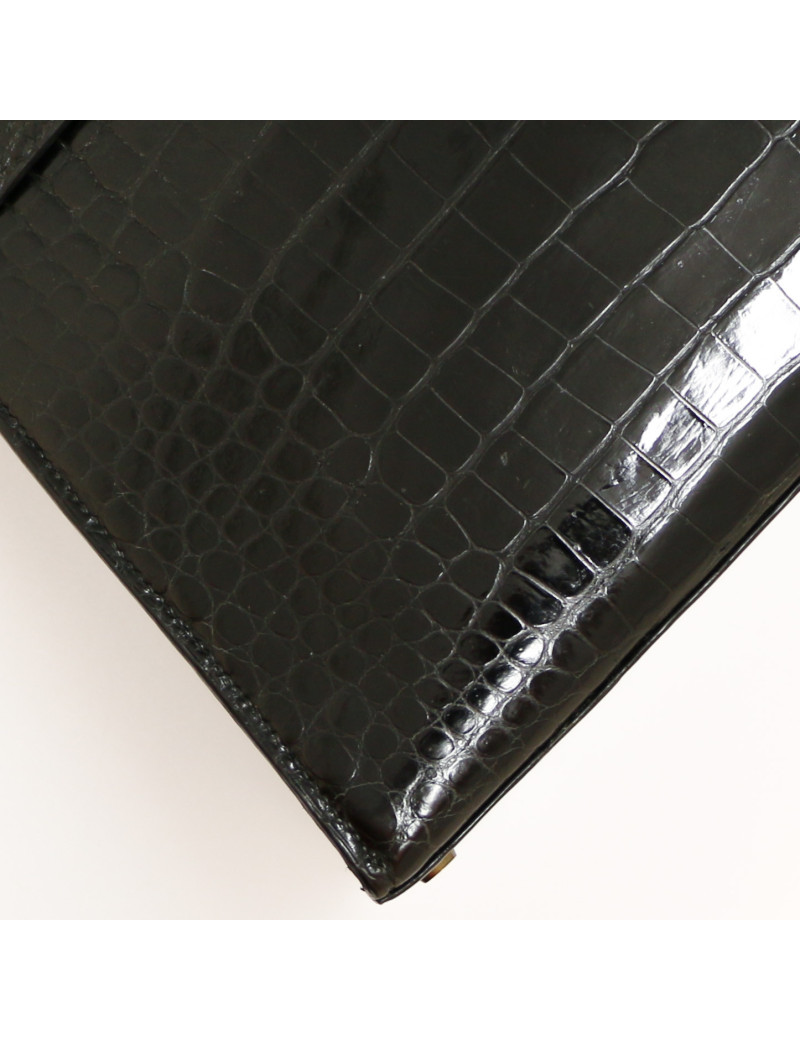 Kelly 35 HERMES porosus noir Vintage