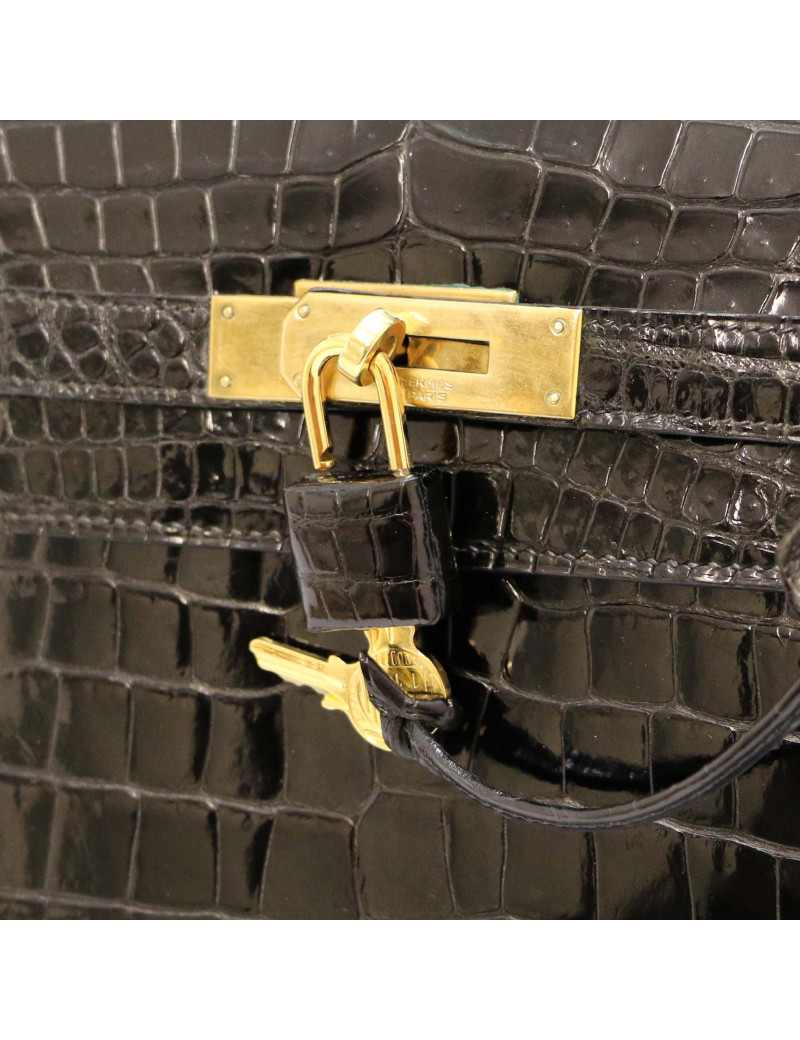 Kelly 35 HERMES porosus noir Vintage