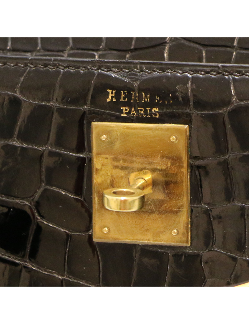 Kelly 35 HERMES porosus noir Vintage