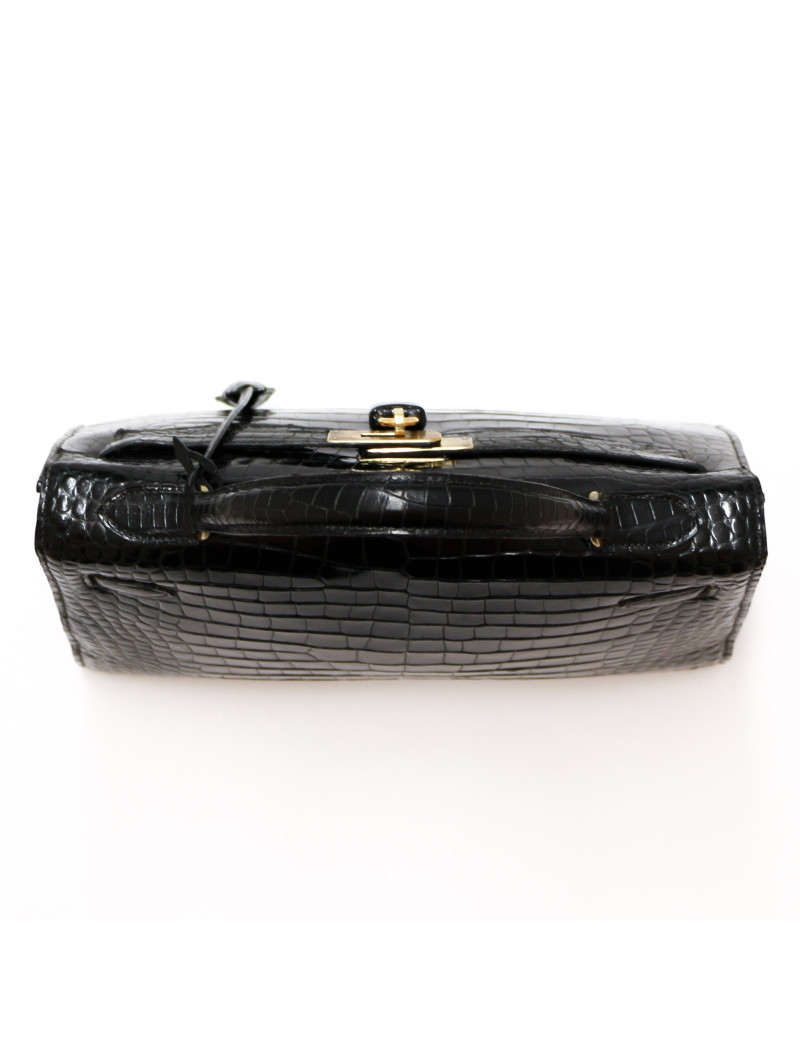 Kelly 35 HERMES porosus noir Vintage