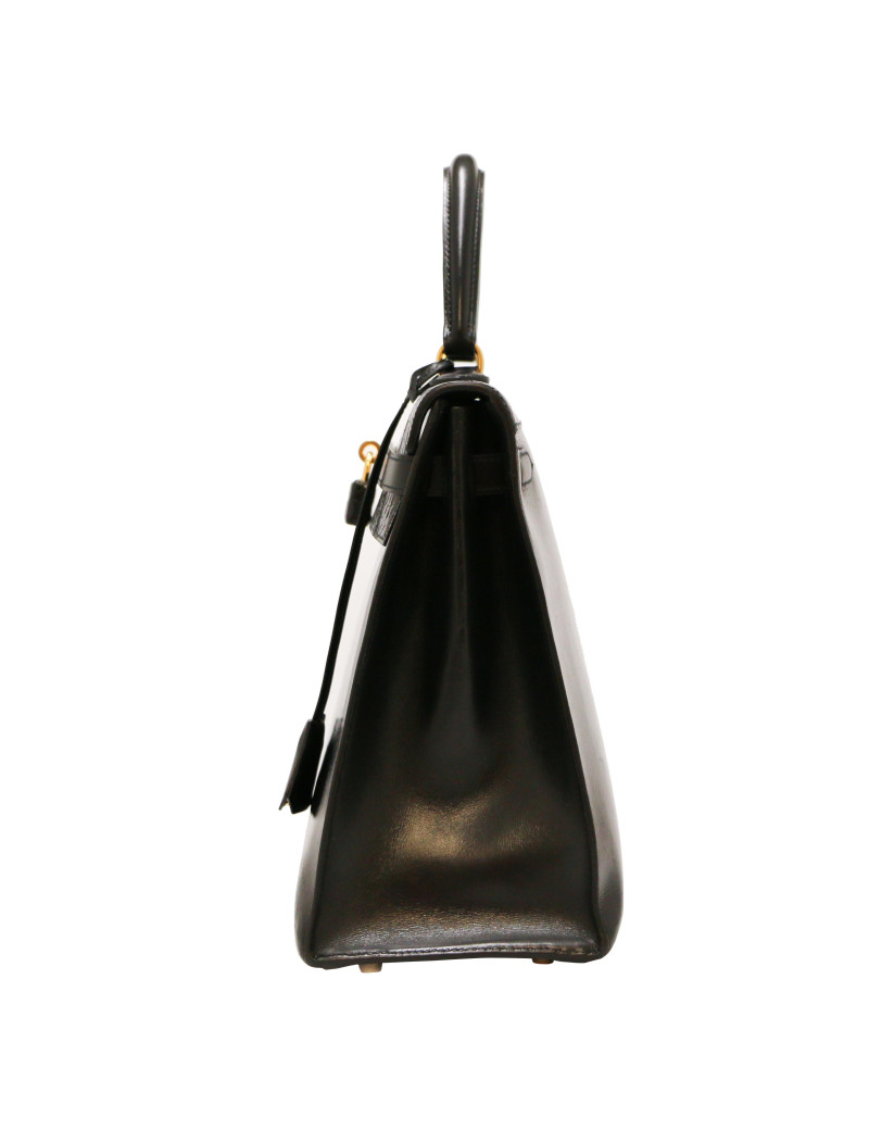 HERMES Kelly 35 bimaterial box leather and crocodile