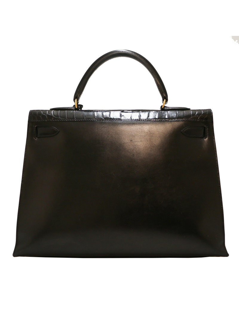 HERMES Kelly 35 bimaterial box leather and crocodile