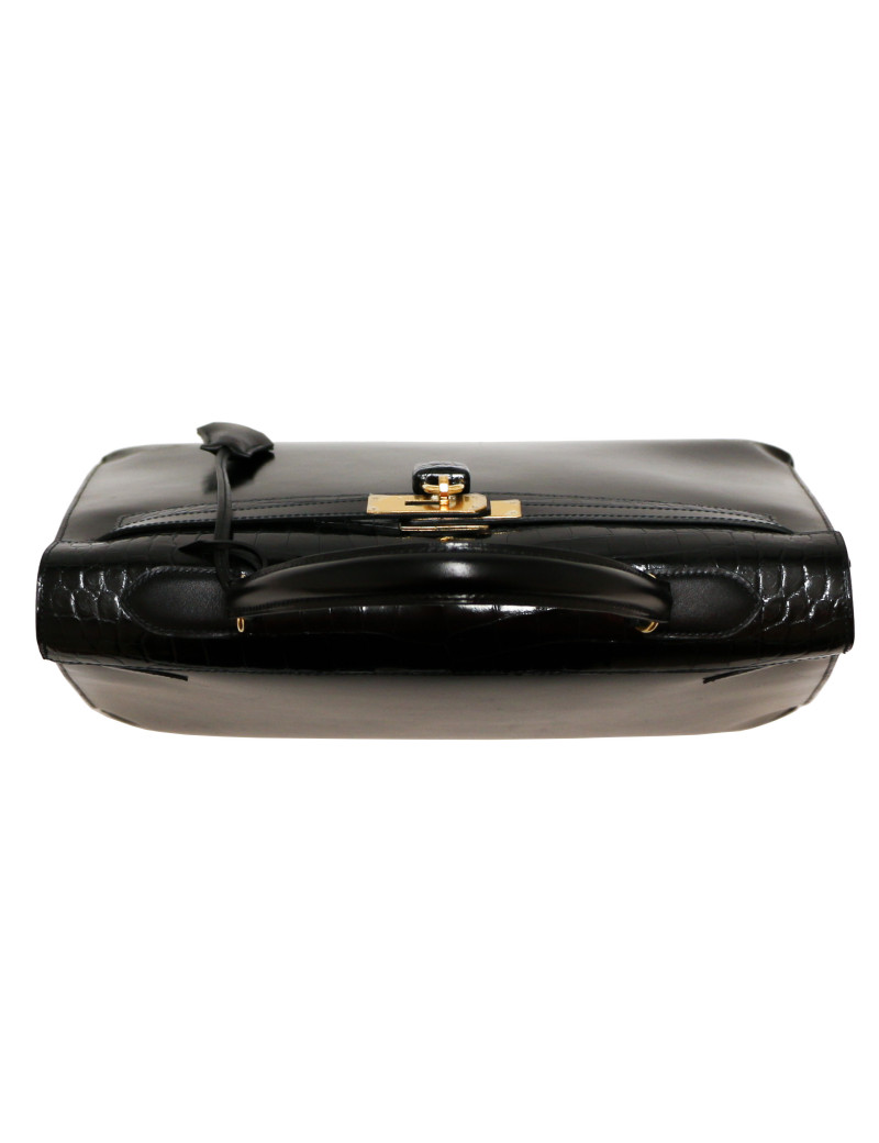 HERMES Kelly 35 bimaterial box leather and crocodile