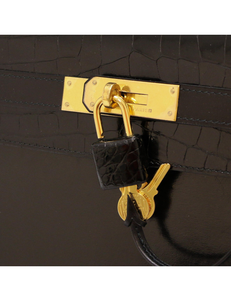 HERMES Kelly 35 bimaterial box leather and crocodile