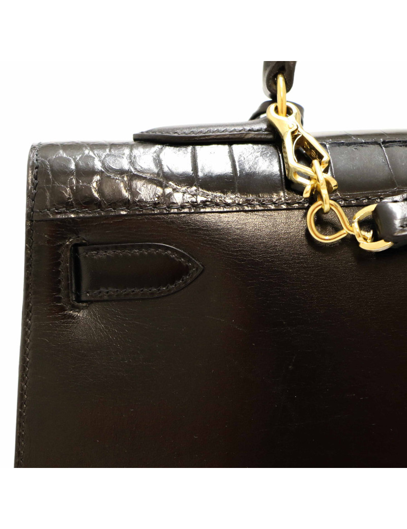 HERMES Kelly 35 bimaterial box leather and crocodile
