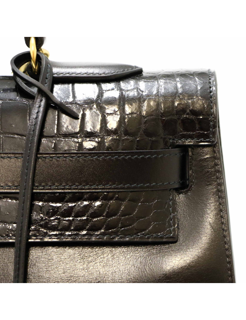 HERMES Kelly 35 bimaterial box leather and crocodile