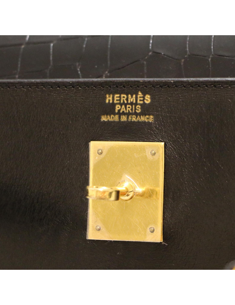 HERMES Kelly 35 bimaterial box leather and crocodile