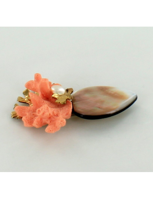 broche FABRICE en corail et nacre