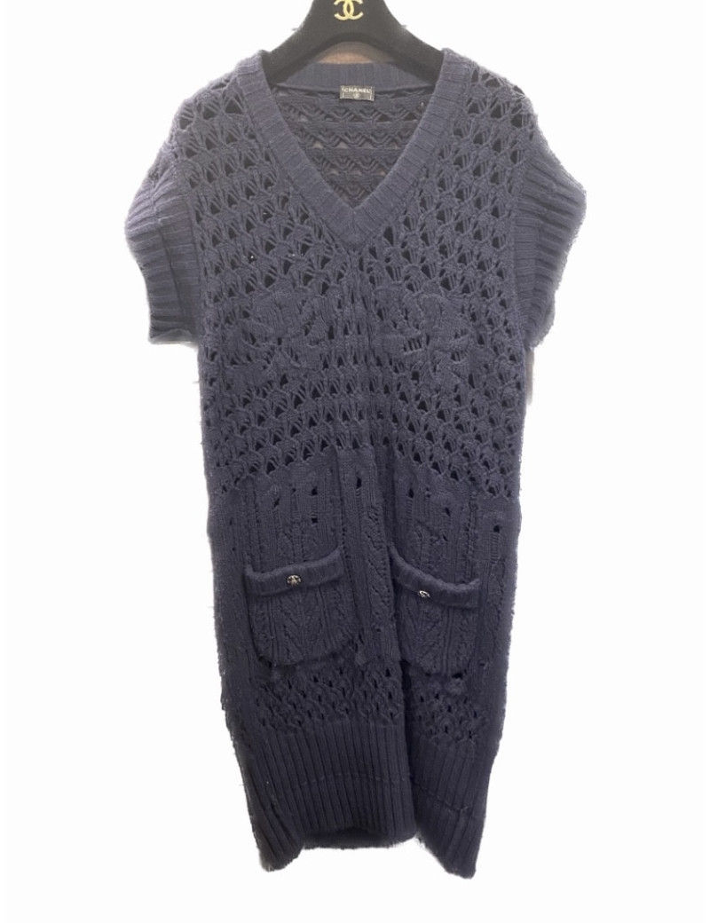 Robe T 38 CHANEL en laine bleue