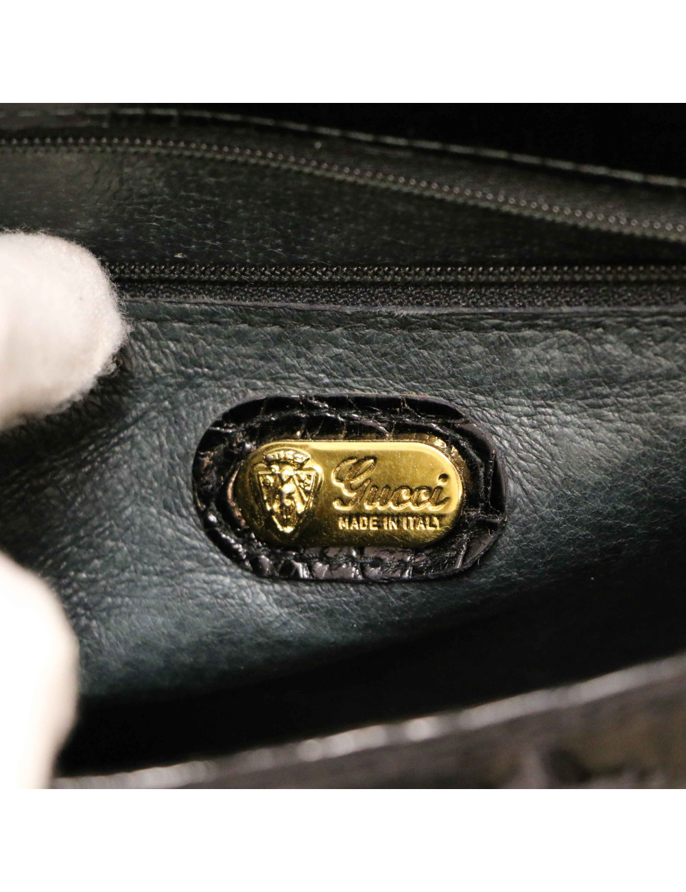 Sac GUCCI vintage crocodile noir brillant