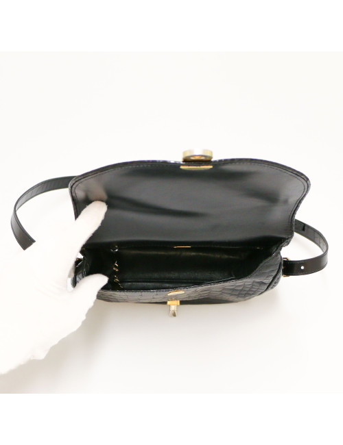 Sac GUCCI vintage crocodile noir brillant