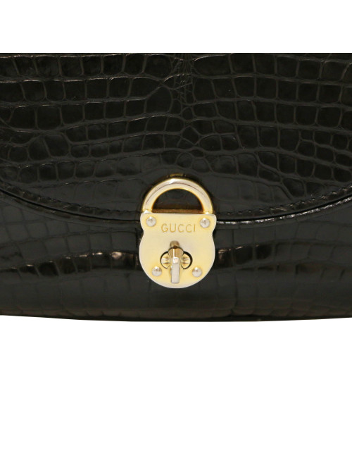 Sac GUCCI vintage crocodile noir brillant