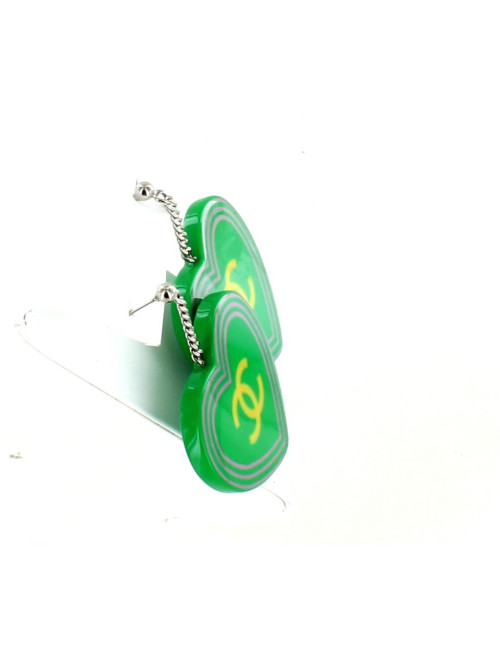 clous d'oreille CHANEL cœur vert