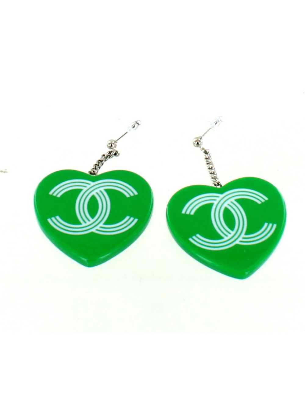 clous d'oreille CHANEL cœur vert
