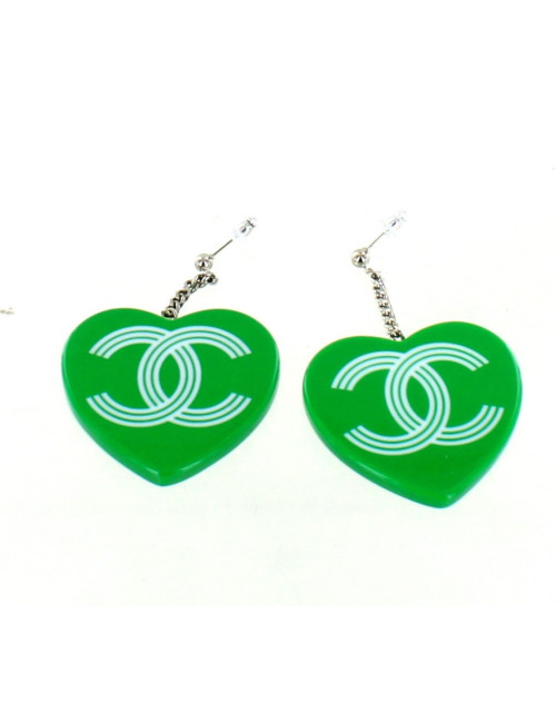 clous d'oreille CHANEL cœur vert
