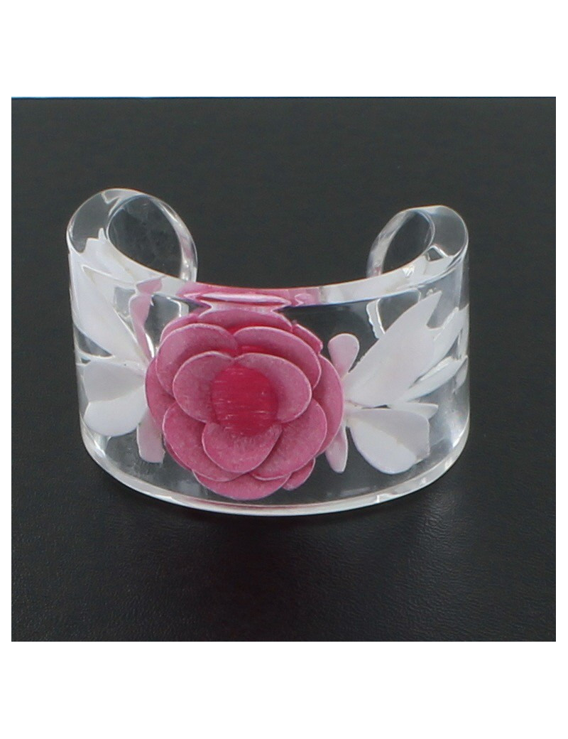 manchette CHANEL en résine camélia rose