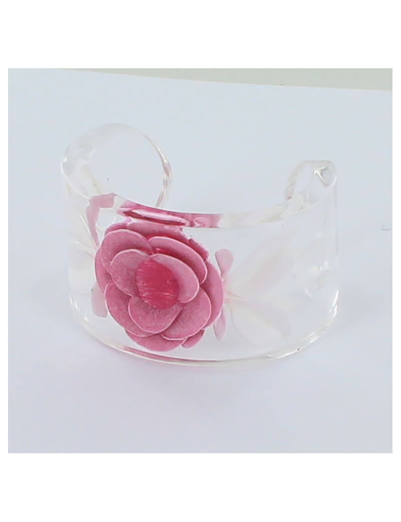 manchette CHANEL en résine camélia rose