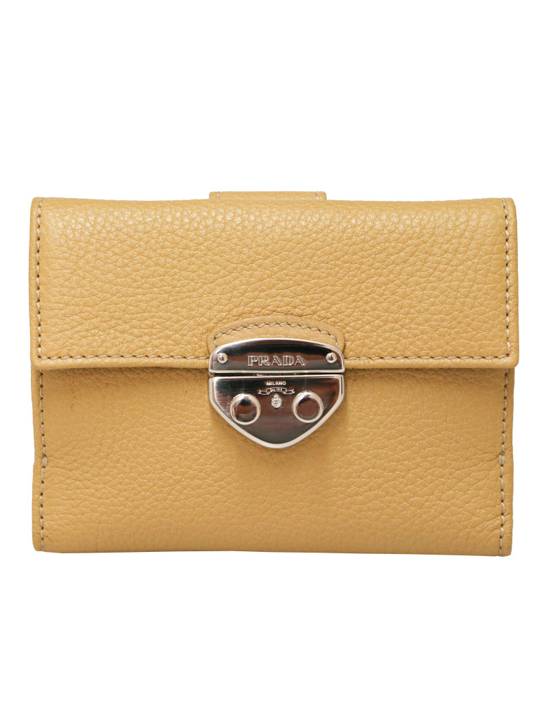 Porte monnaie PRADA cuir grainé gold