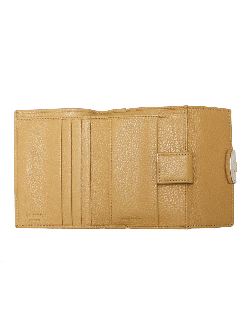 Porte monnaie PRADA cuir grainé gold