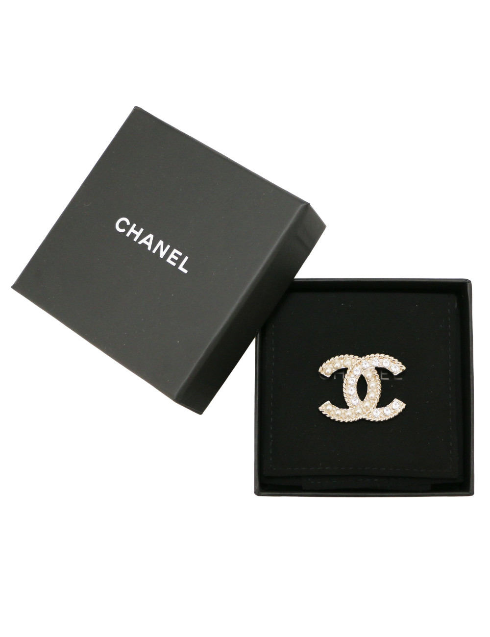 Broche CHANEL CC strass perles