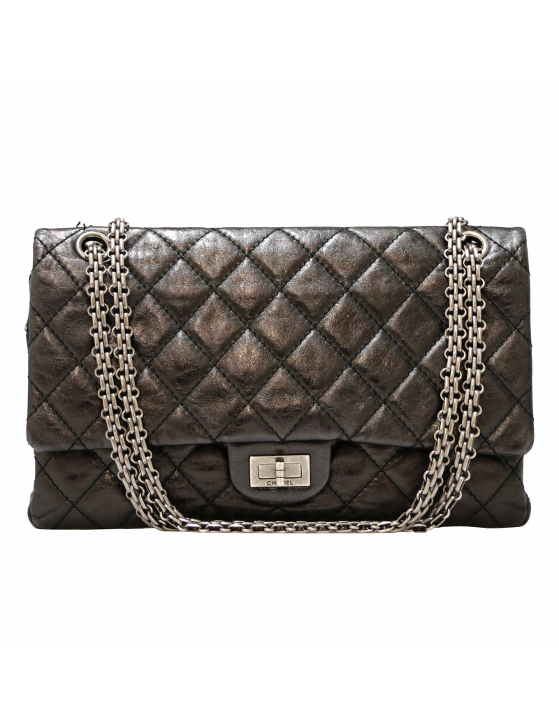 Sac 2.55 CHANEL cuir vieilli semi verni noir