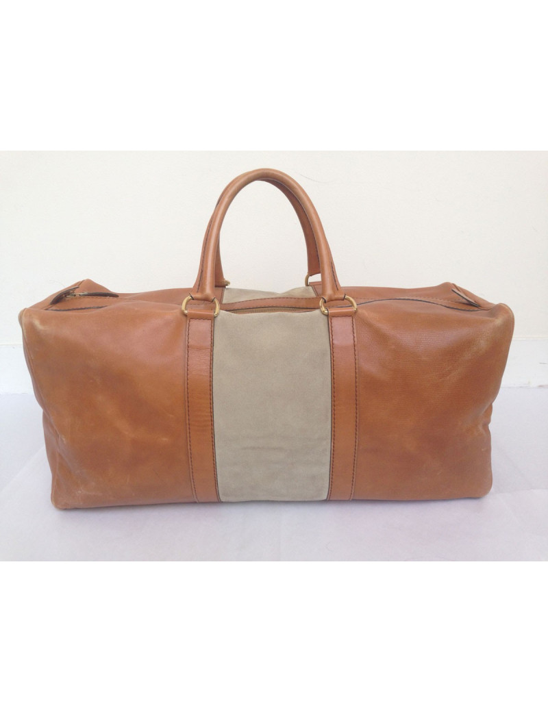 Sac weekender cuir caramel et daim beige 