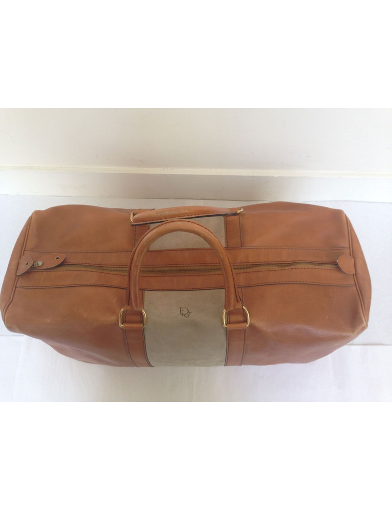Sac weekender cuir caramel et daim beige 